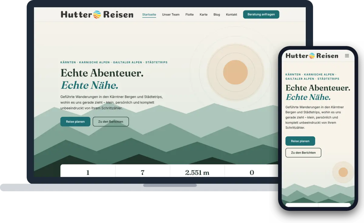 Website von Hutter Reisen auf Laptop und Smartphone